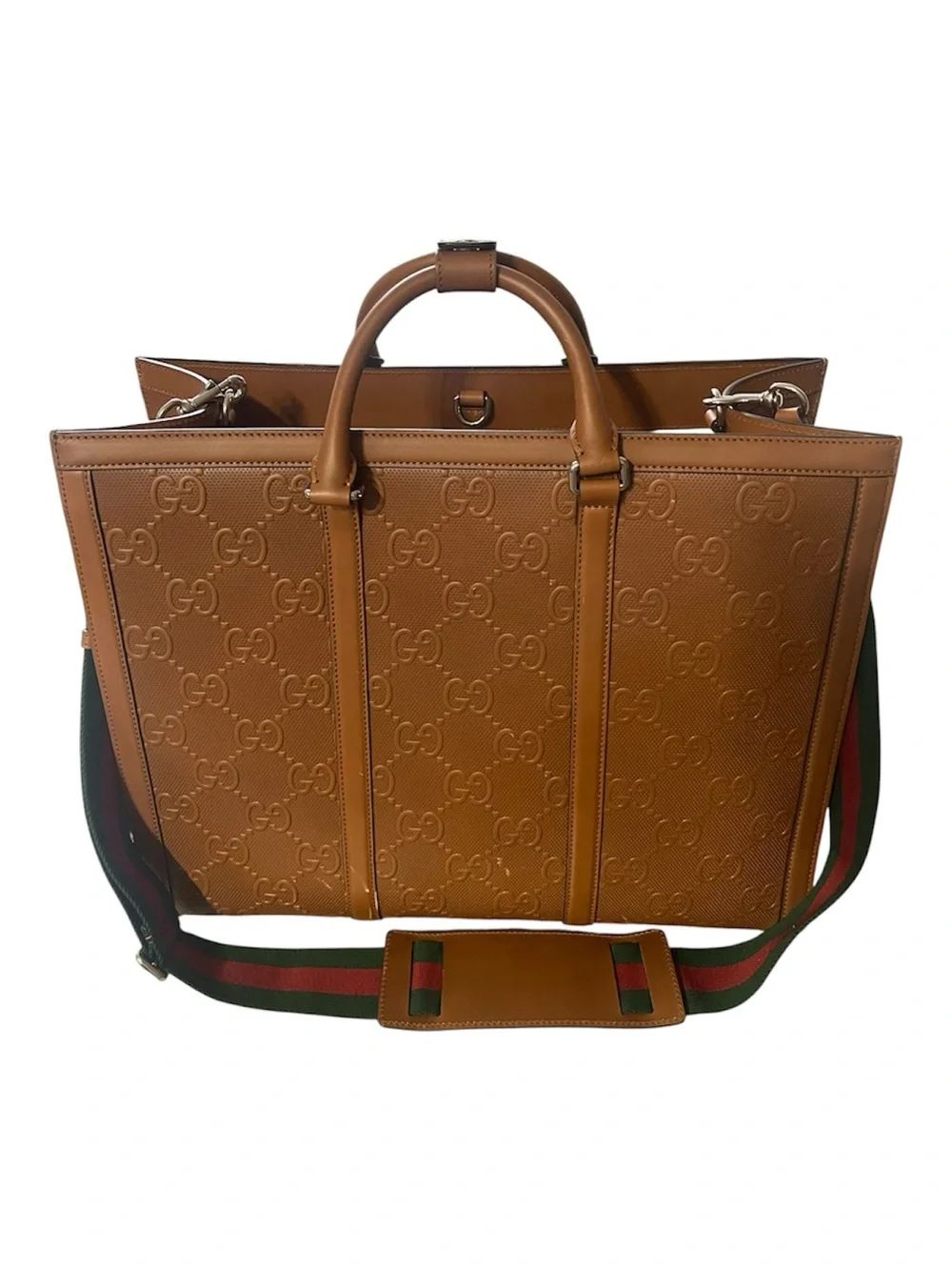 Gucci Embossed GG Leather Briefcase in Tan Brown